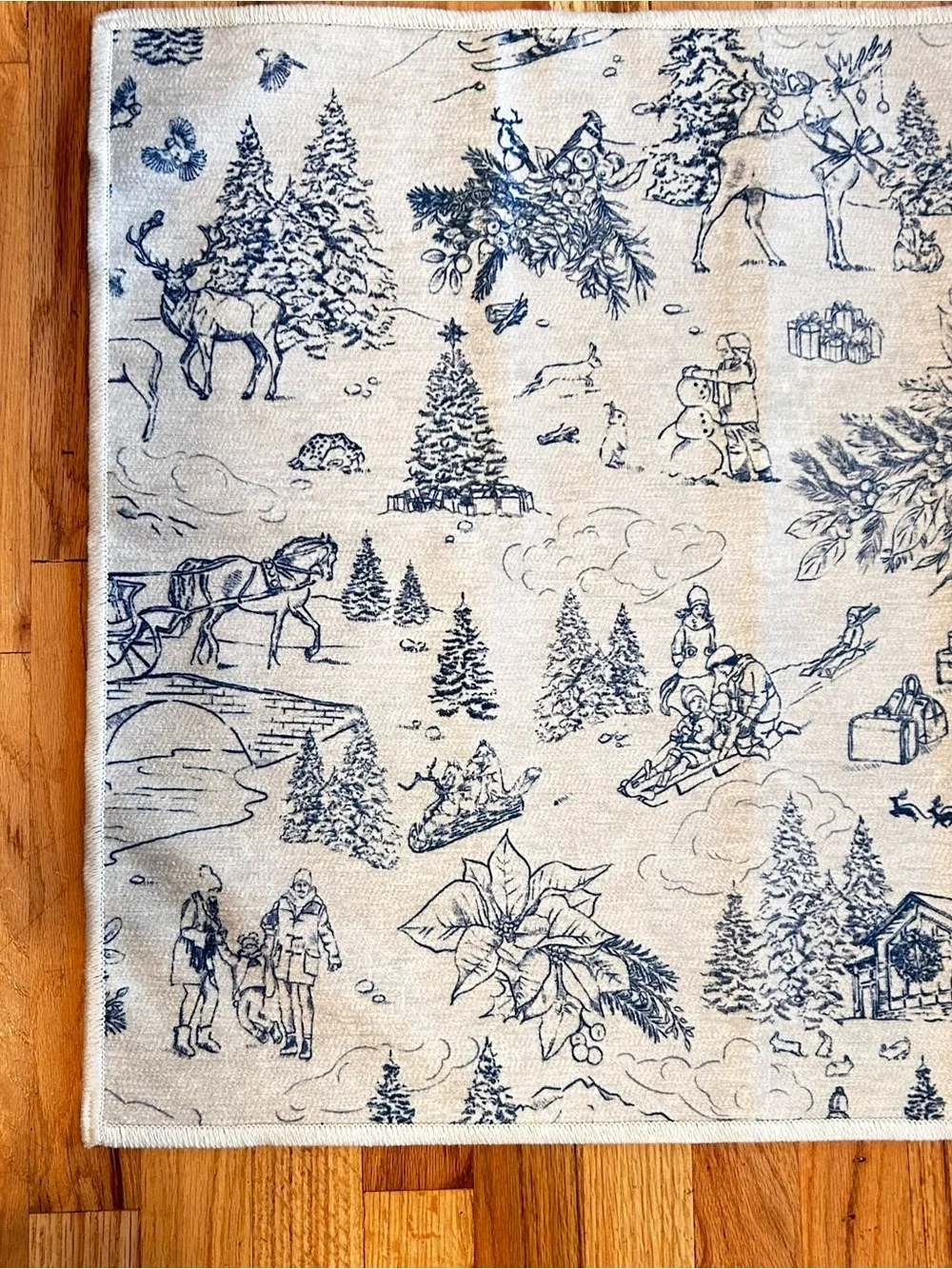 Ruggable Winter Toile Nostalgic print Blue Flat Woven Rug 2x3